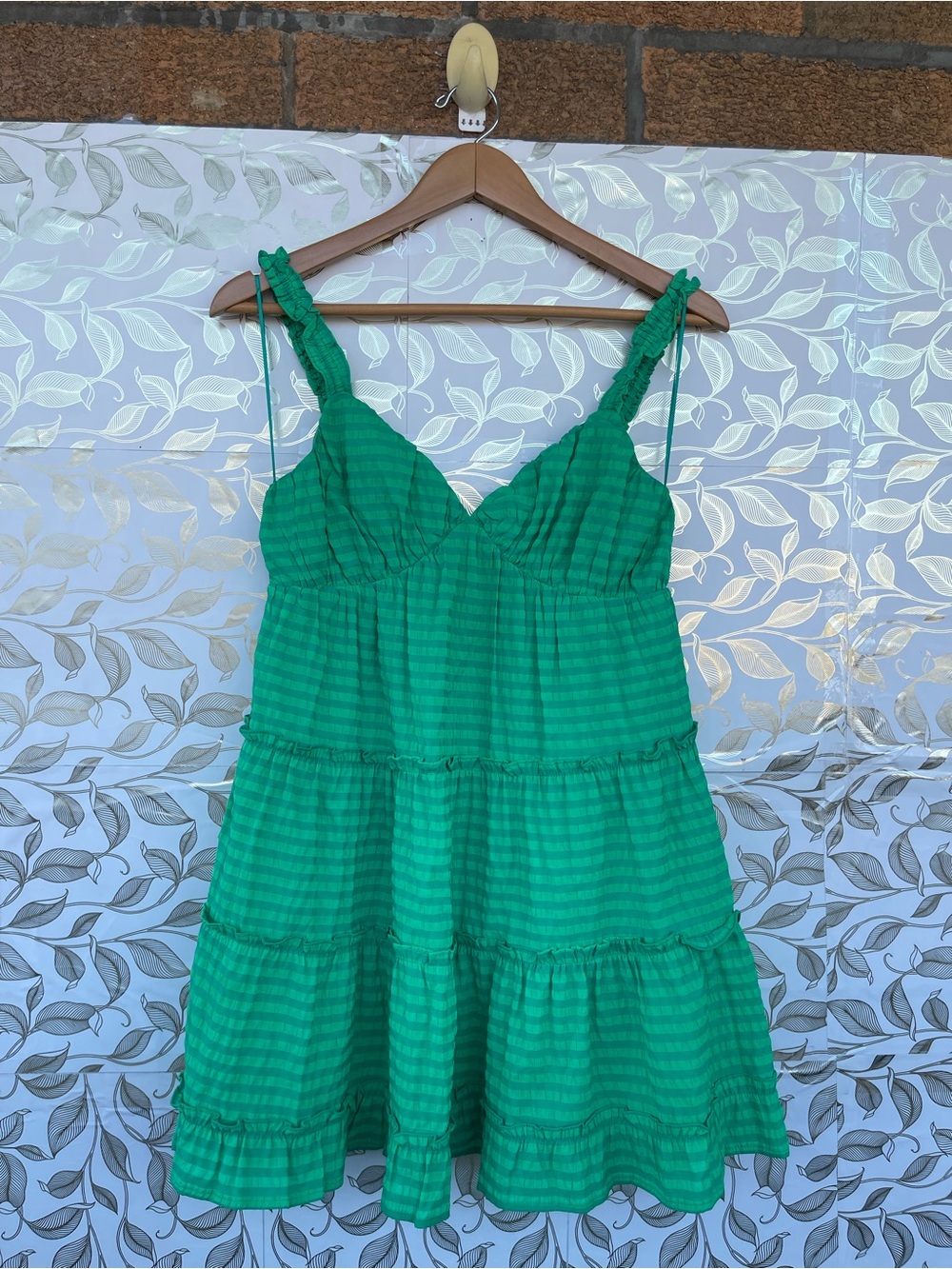 Meet Me In Santorini Green Tiered Mini Dress Smocked Straps Size S